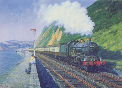 Skirting the Sea Wall - Castle Class Locomotive Blank Birthday Greetings Card