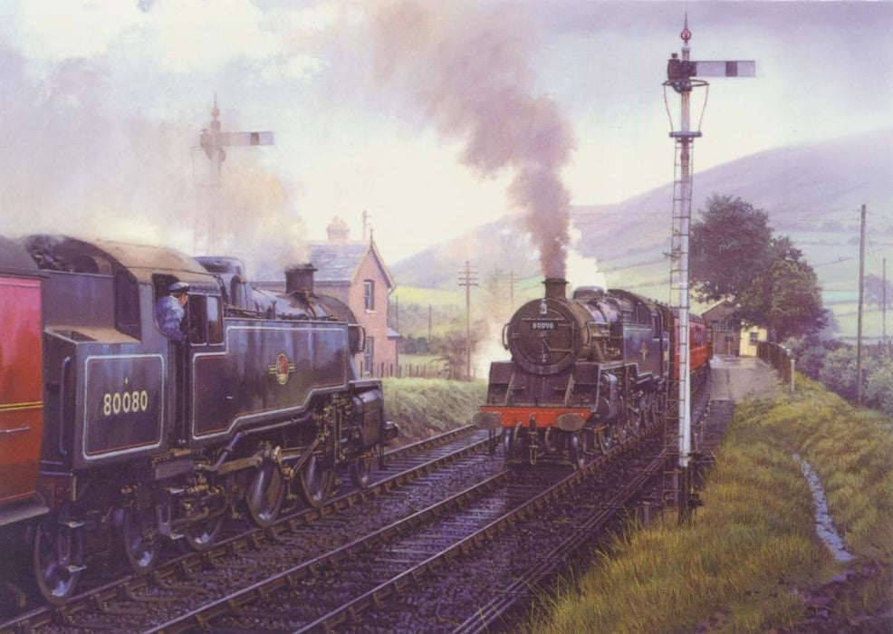 Talerddig Crossing - 4MT Class Locomotive Blank Birthday Greetings Card