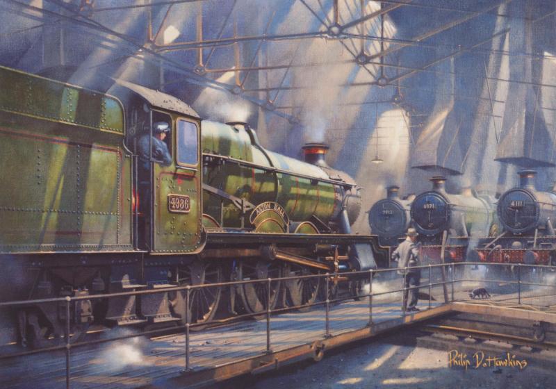 Waiting For The Shed Cat - GWR Hall Class Blank Birthday Greetings Card