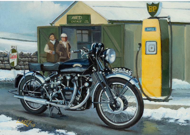 A Winter Stop - Vincent Black Shadow Original Painting
