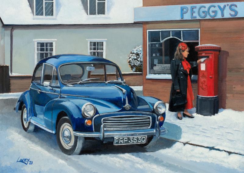 Moggie Saves Christmas - Morris Minor Original Painting