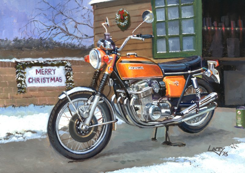 One Last Ride Before Christmas - Honda CB750 Original Painting