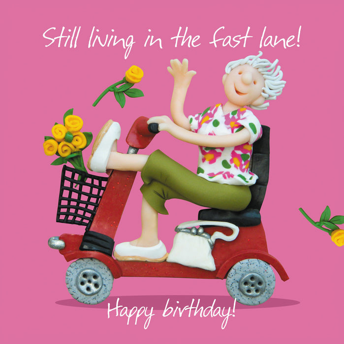 Erica Sturla - Life In The Fast Lane - Female Mobility Scooter Birthday Card