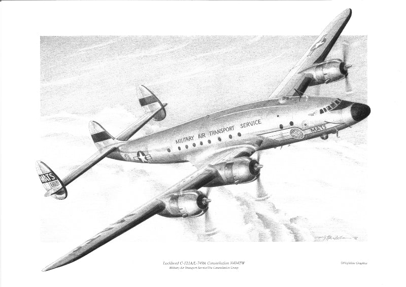 Lockheed C-121 Constellation - MATS Original Pencil Drawing