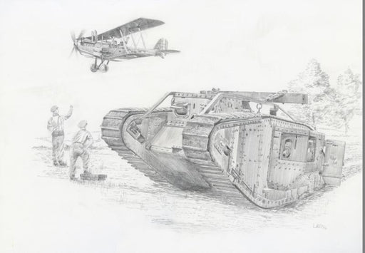 Preparing for the Push - Mk.IV Tank & RAF R.E 8 Original Drawing